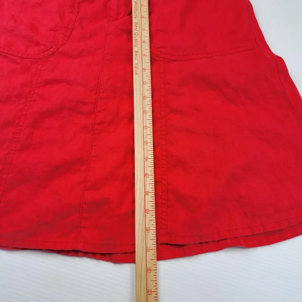 United Colors Of Benetton Skirt Womens 42 Small Red 100% Linen A Line Pockets